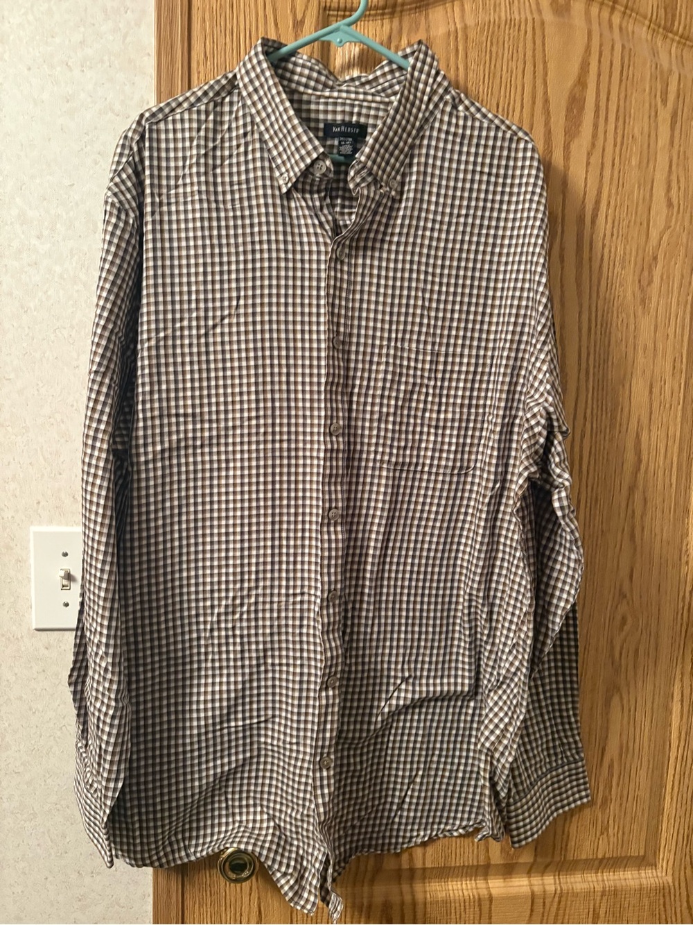 Van Heusen Brown and White Check Long-Sleeve Button-Down Shirt